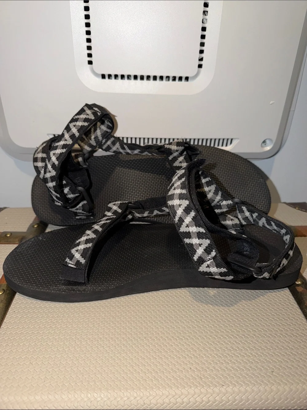 Teva Black and Gray Patterned Strappy Sandals